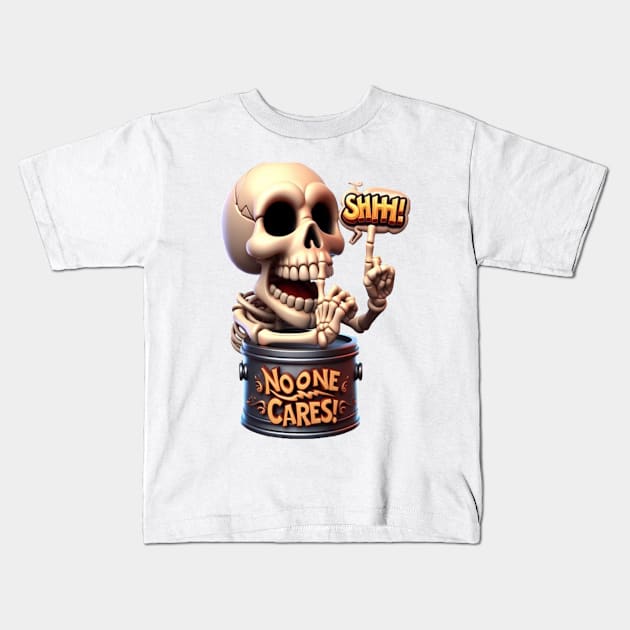 SHHHH... No One Cares Skeleton Barrel Guardian Kids T-Shirt by coollooks